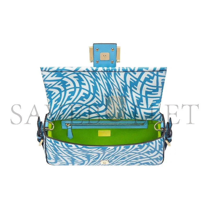 FENDI BAGUETTE 1997 BAG VERTIGO ZUCCA COATED CANVAS BLUE 8BR792AFL1F1E8L (28*13.5*6cm)